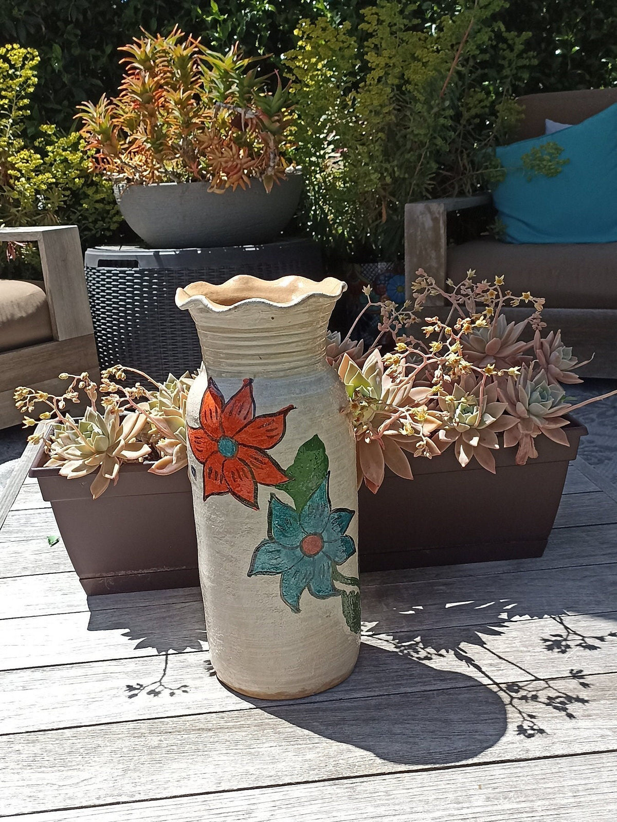 Ceramic Floral Planter for Outdoor Decor, Home Decor, Shelf Decor, Mexican Pottery, Handmade Flower Pot or Indoor Planter, Dried Flower Vase