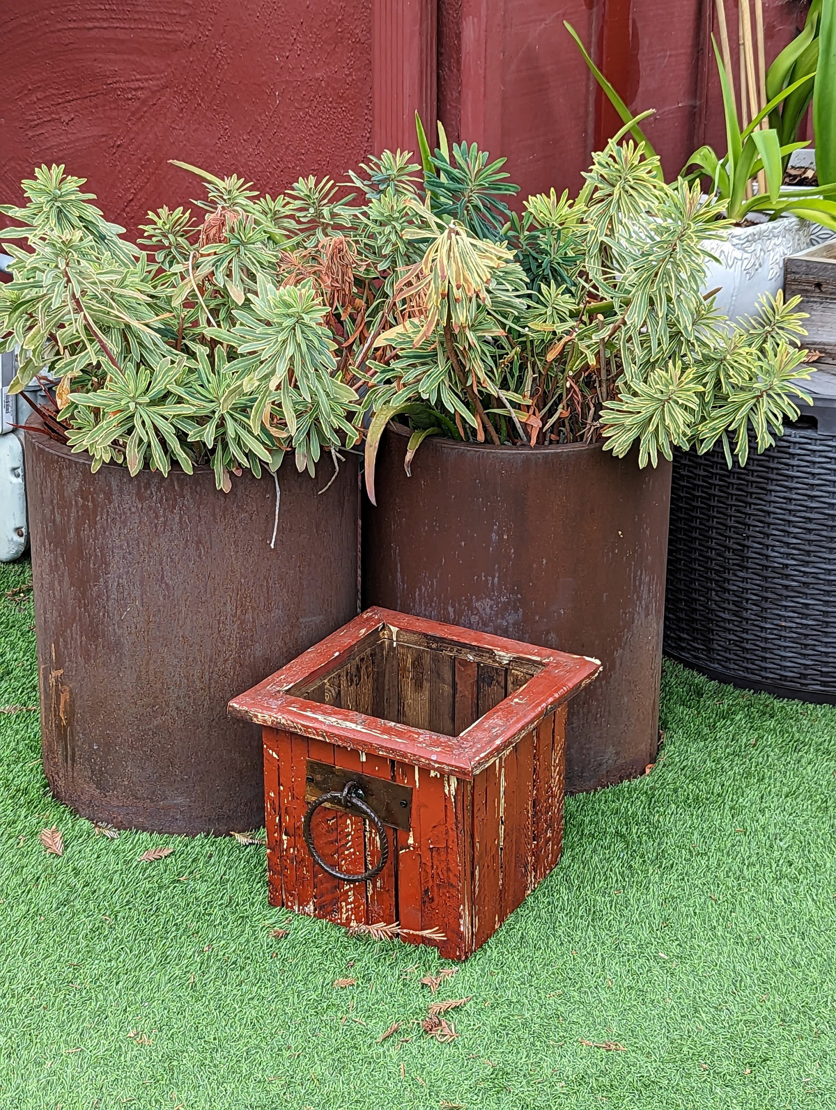 Rustic Wooden Box Planter for Outdoor Garden Decor or Porch or Patio Decor, Handmade in Mexico, 11.75" Diameter, 6 lbs