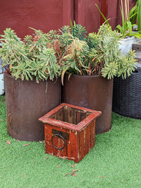 Rustic Wooden Box Planter for Outdoor Garden Decor or Porch or Patio Decor, Handmade in Mexico, 11.75" Diameter, 6 lbs