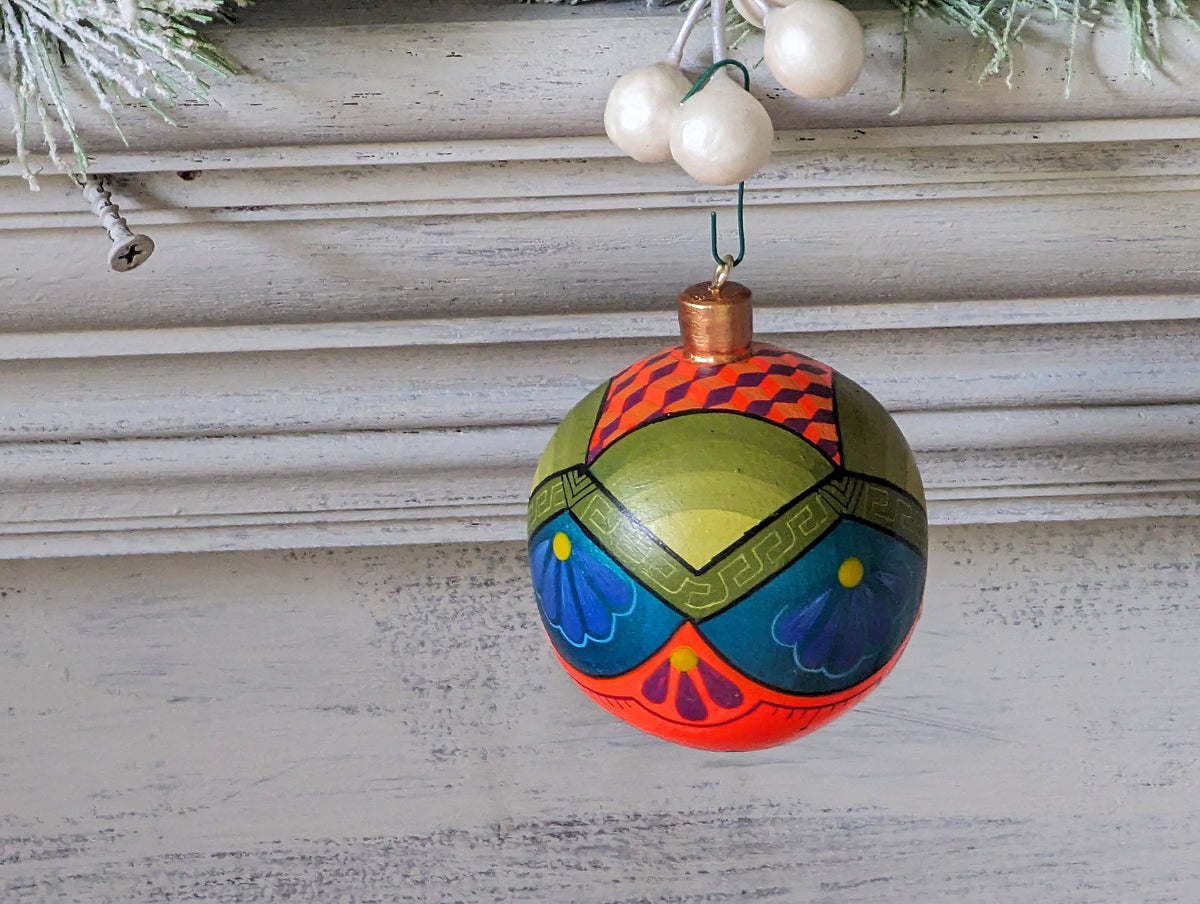 Christmas Ornaments: Unique Mexican Christmas Decor features festive patterns & bold colors, Hand Painted Wood Ornament for Christmas Tree