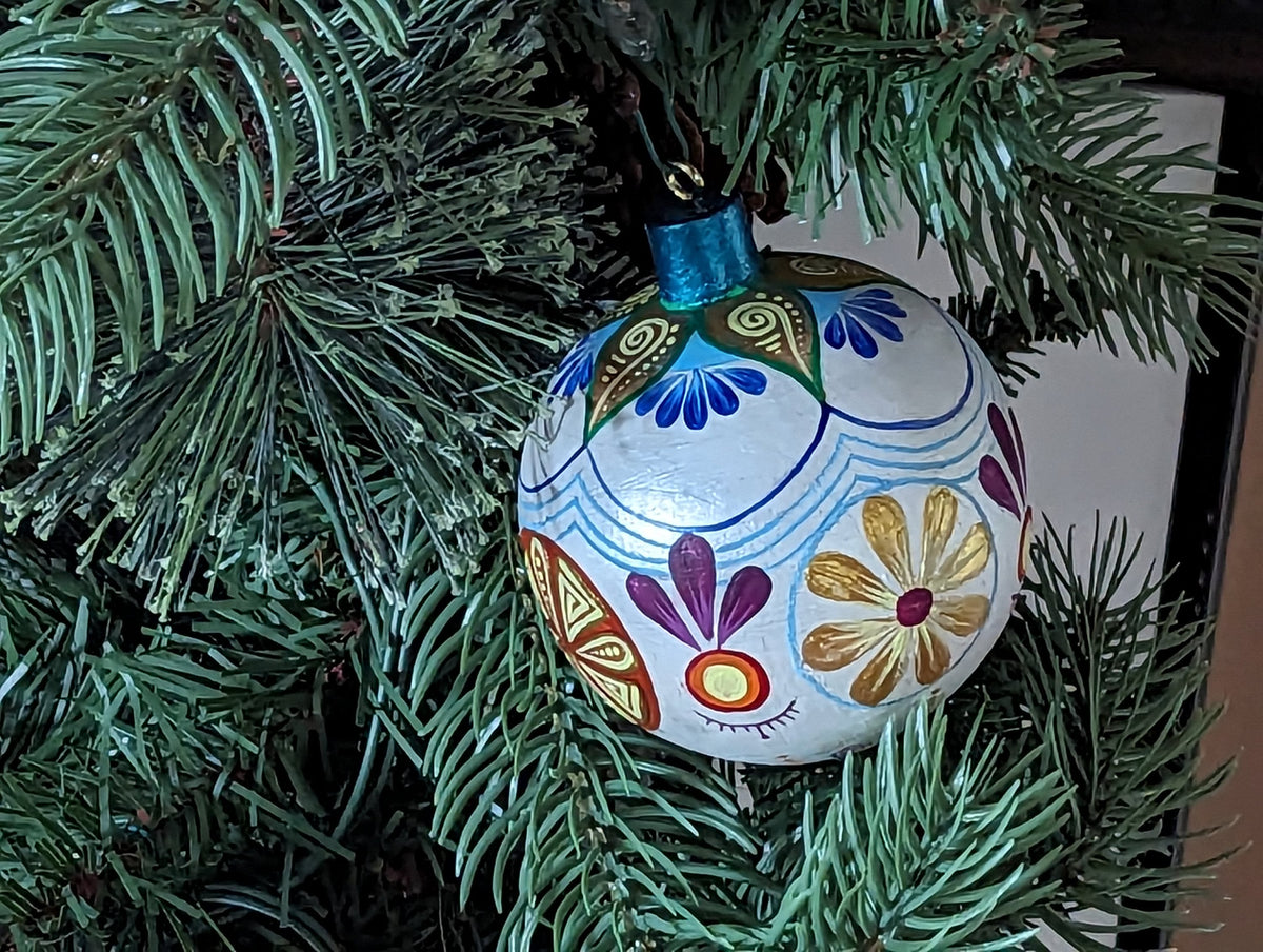 Christmas Ornaments: Unique Mexican Christmas Decor features festive patterns & bold colors, Hand Painted Wood Ornament for Christmas Tree