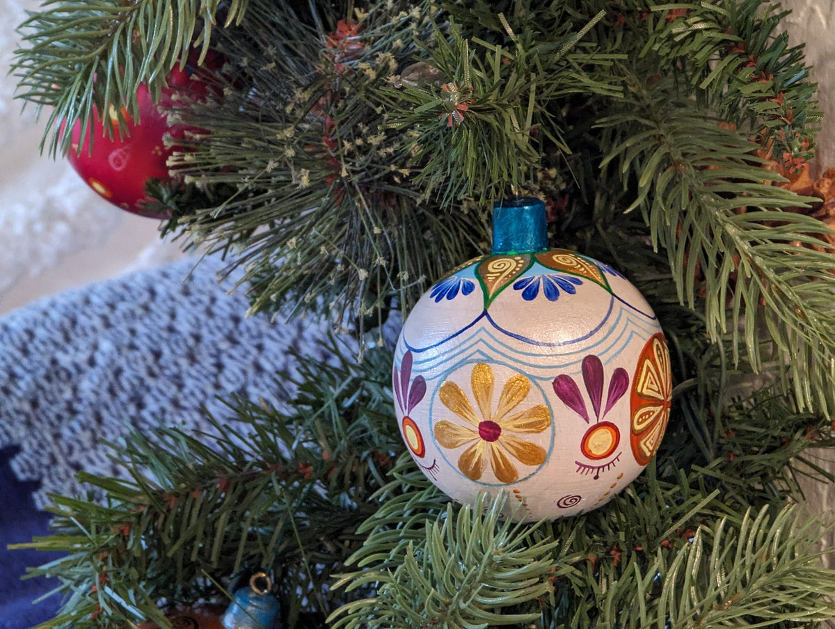 Christmas Ornaments: Unique Mexican Christmas Decor features festive patterns & bold colors, Hand Painted Wood Ornament for Christmas Tree