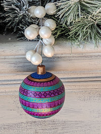 Christmas Tree Ornaments, Hand Painted Wood Ornament for Christmas Tree is Mexican Christmas Decor of festive holiday patterns & bold colors
