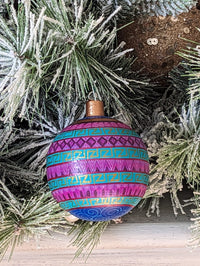 Christmas Tree Ornaments, Hand Painted Wood Ornament for Christmas Tree is Mexican Christmas Decor of festive holiday patterns & bold colors