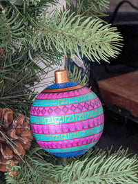 Christmas Tree Ornaments, Hand Painted Wood Ornament for Christmas Tree is Mexican Christmas Decor of festive holiday patterns & bold colors
