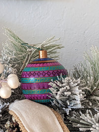 Christmas Tree Ornaments, Hand Painted Wood Ornament for Christmas Tree is Mexican Christmas Decor of festive holiday patterns & bold colors