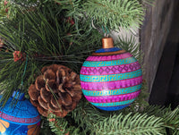 Christmas Tree Ornaments, Hand Painted Wood Ornament for Christmas Tree is Mexican Christmas Decor of festive holiday patterns & bold colors