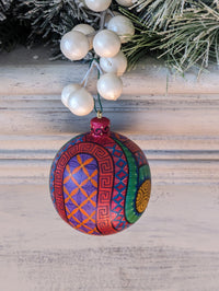 Christmas Tree Ornaments, Hand Painted Wood Ornament for Christmas Tree is Mexican Christmas Decor of festive holiday patterns & bold colors