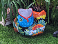 Talavera Whale Planter is Hand Painted Ceramic Mexican Pottery | Large Fish Planter Pot for Yard Art & Outdoor Garden Decor