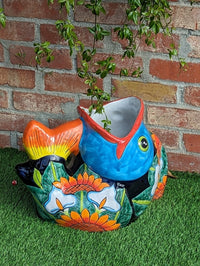 Talavera Whale Planter is Hand Painted Ceramic Mexican Pottery | Large Fish Planter Pot for Yard Art & Outdoor Garden Decor
