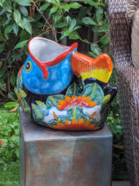 Talavera Whale Planter is Hand Painted Ceramic Mexican Pottery | Large Fish Planter Pot for Yard Art & Outdoor Garden Decor