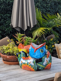 Talavera Whale Planter is Hand Painted Ceramic Mexican Pottery | Large Fish Planter Pot for Yard Art & Outdoor Garden Decor