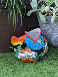 Talavera Whale Planter is Hand Painted Ceramic Mexican Pottery | Large Fish Planter Pot for Yard Art & Outdoor Garden Decor