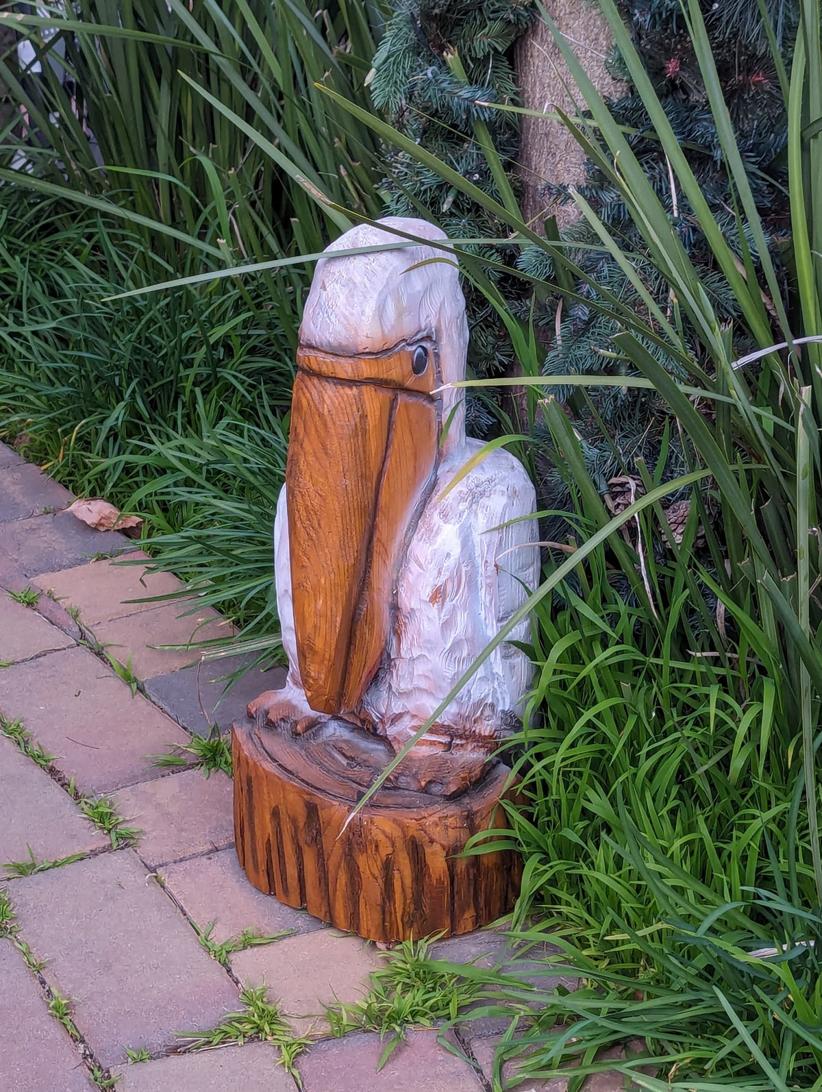 Pelican Garden Decoration is Handmade Outdoor Decor & Yard Art | Housewarming Gift for Porch or Patio Chainsaw Carved