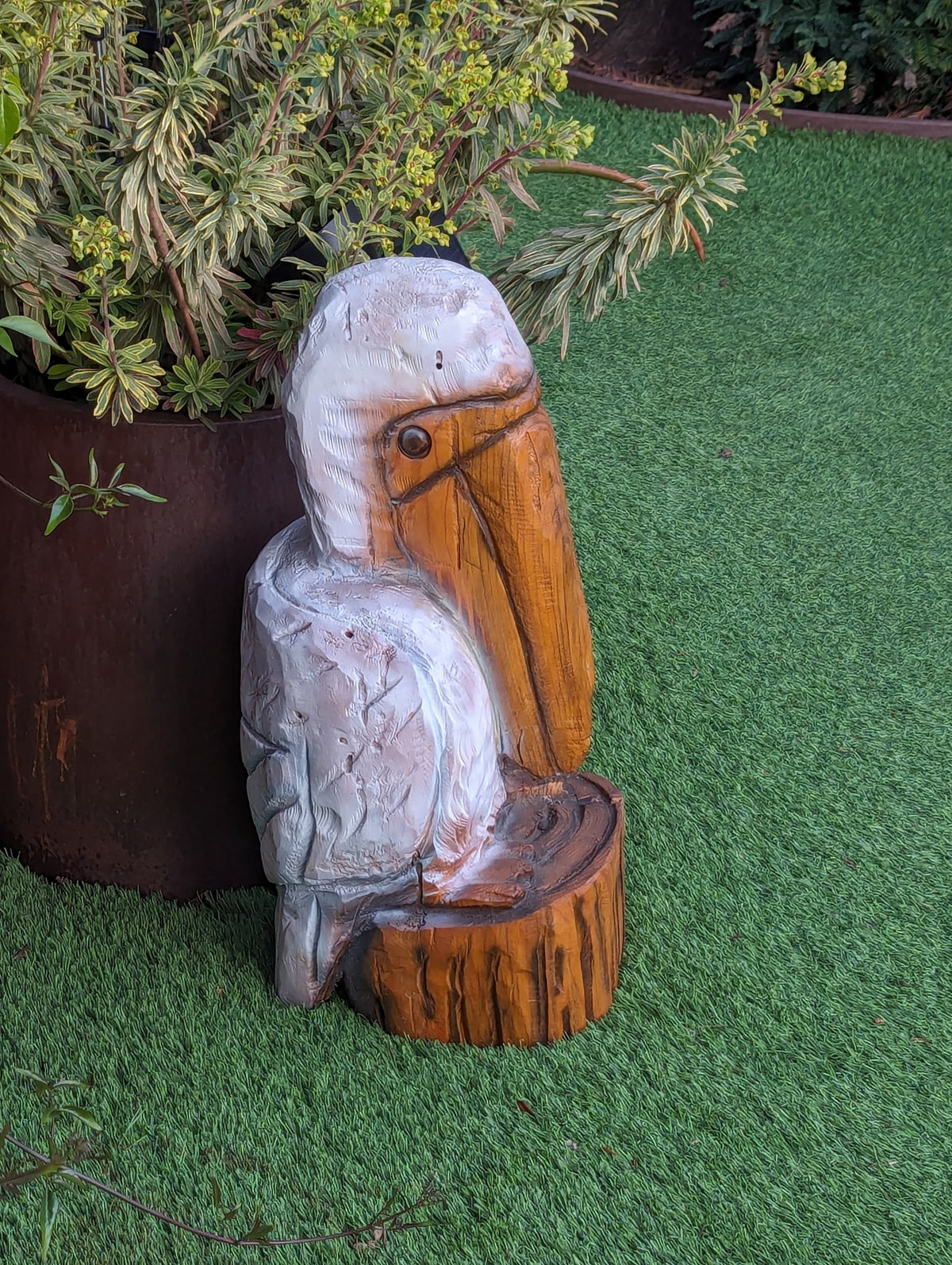Pelican Garden Decoration is Handmade Outdoor Decor & Yard Art | Housewarming Gift for Porch or Patio Chainsaw Carved