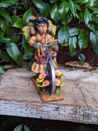 Handmade Gift | Woman on Bicycle with 4 Monkeys Original Art & Clay Figurine, Unique Home Decor from Oaxaca, Mexico by Jose Juan Aguilar