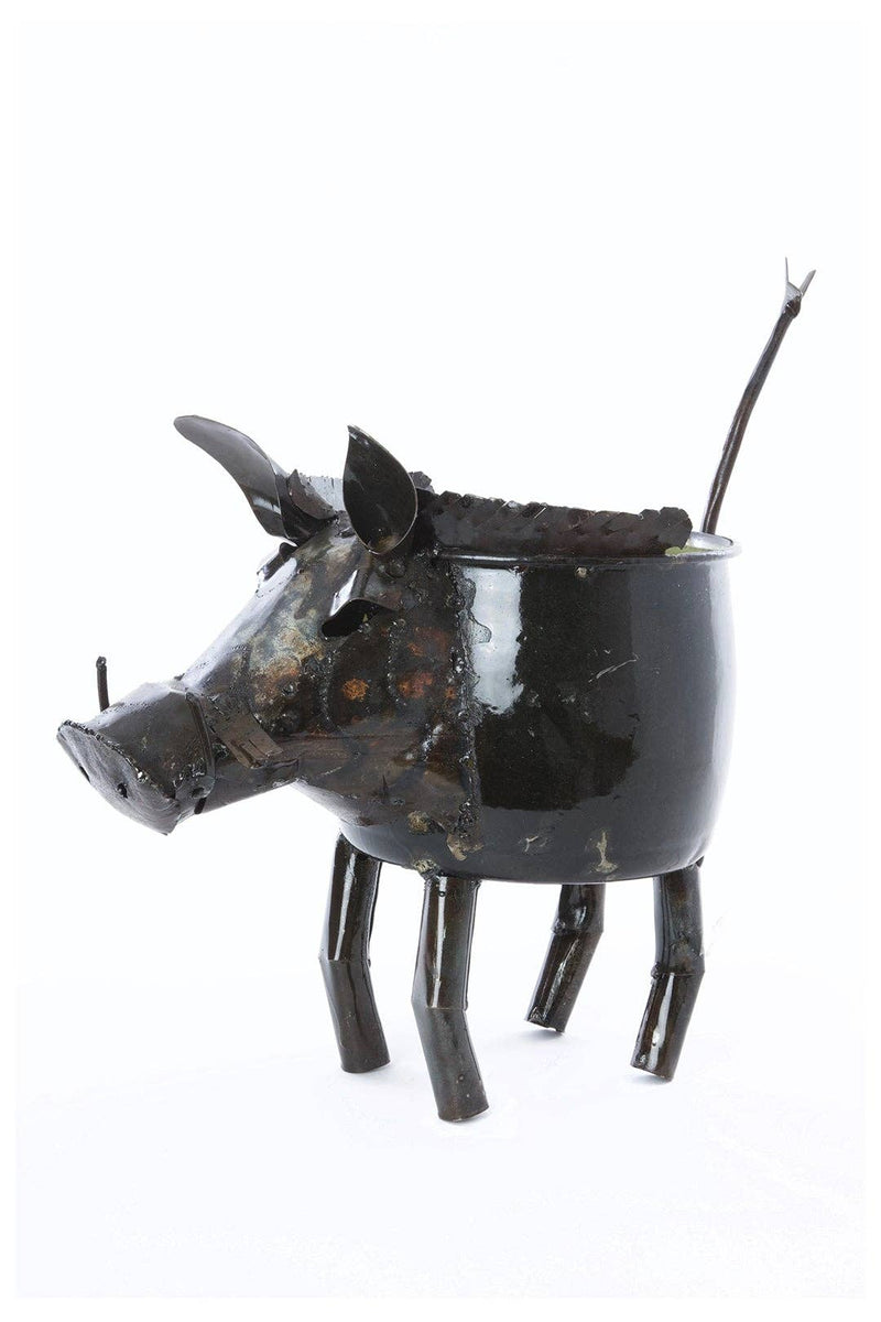 Swahili | AFRICAN MODERN - Zimbabwean Recycled Cook Pot Wart Hog Planters: ZIMA18A Small Planter