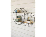 Metal Double Circle Wall Unit with Wood Shelves, Home Shelf Decor Housewarming Gift for Her