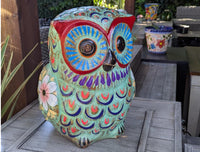 Outdoor Owl Planter | 11.5" Tall Talavera Ceramic Flower Pot | Handmade Mexican Pottery Gift