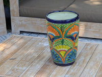 16.5" Tall Ceramic Planter | Hand-Painted Mexican Talavera Flower Pot | Outdoor Garden Decor