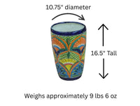 16.5" Tall Ceramic Planter | Hand-Painted Mexican Talavera Flower Pot | Outdoor Garden Decor