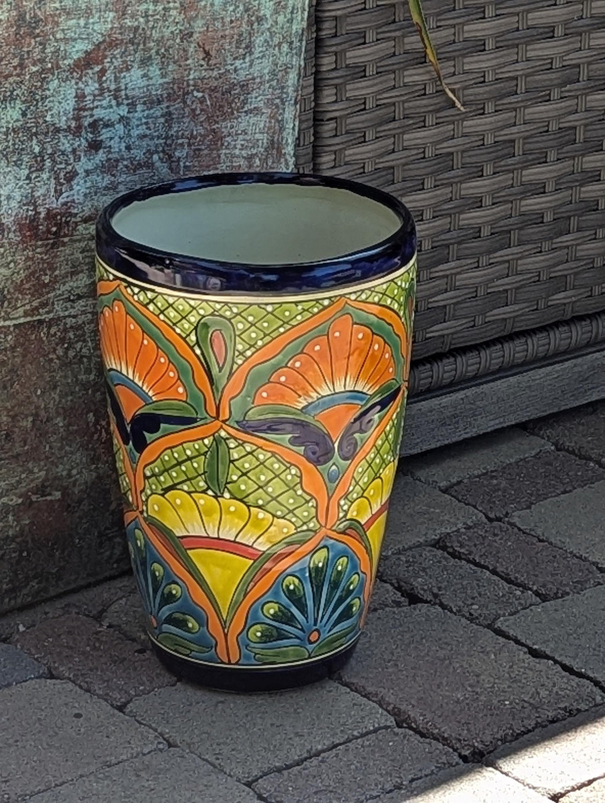 16.5" Tall Ceramic Planter | Hand-Painted Mexican Talavera Flower Pot | Outdoor Garden Decor