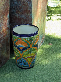 16.5" Tall Ceramic Planter | Hand-Painted Mexican Talavera Flower Pot | Outdoor Garden Decor
