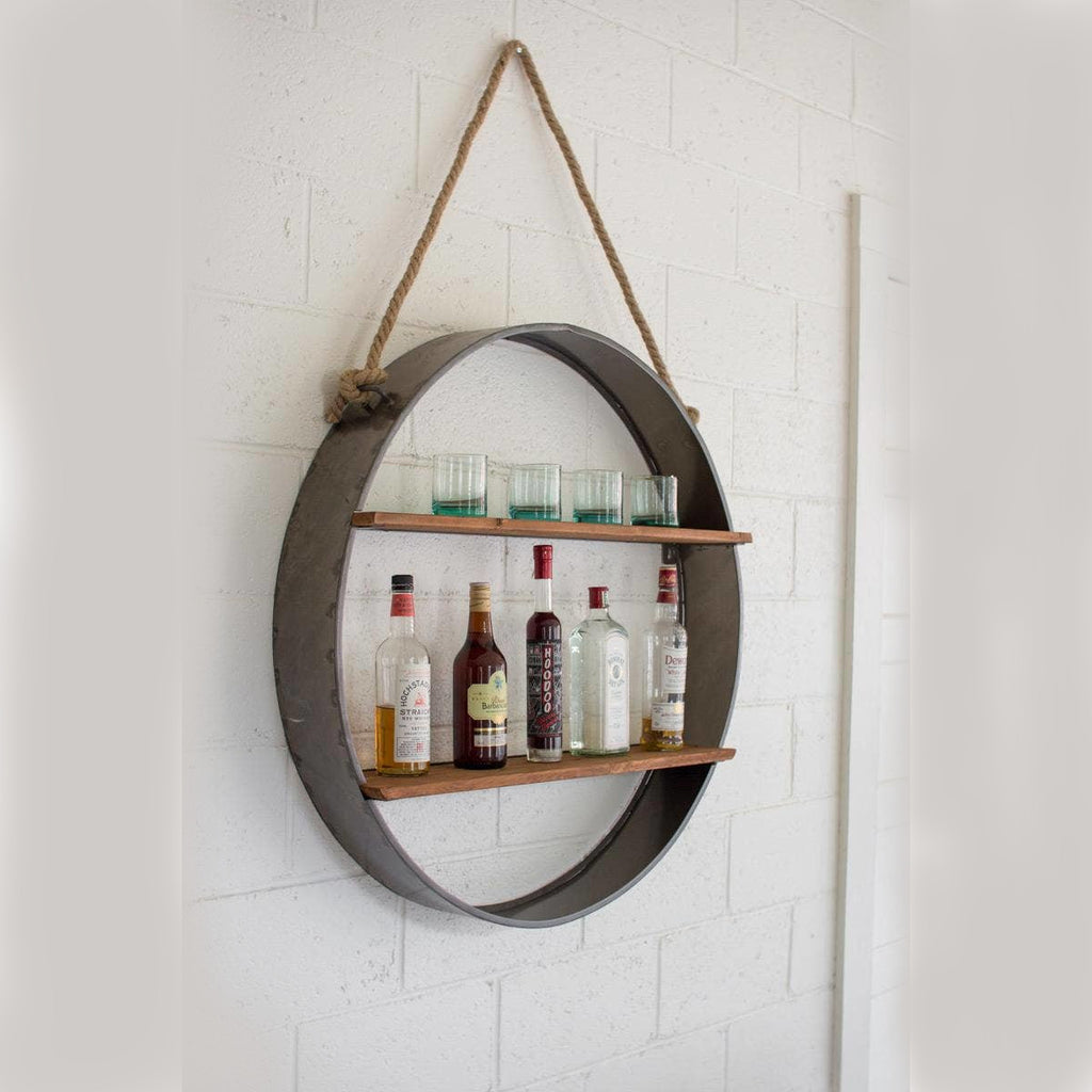 Circle Iron and Wood Hanging Wall Shelf Decor, Home Decor Housewarming Gift for Her
