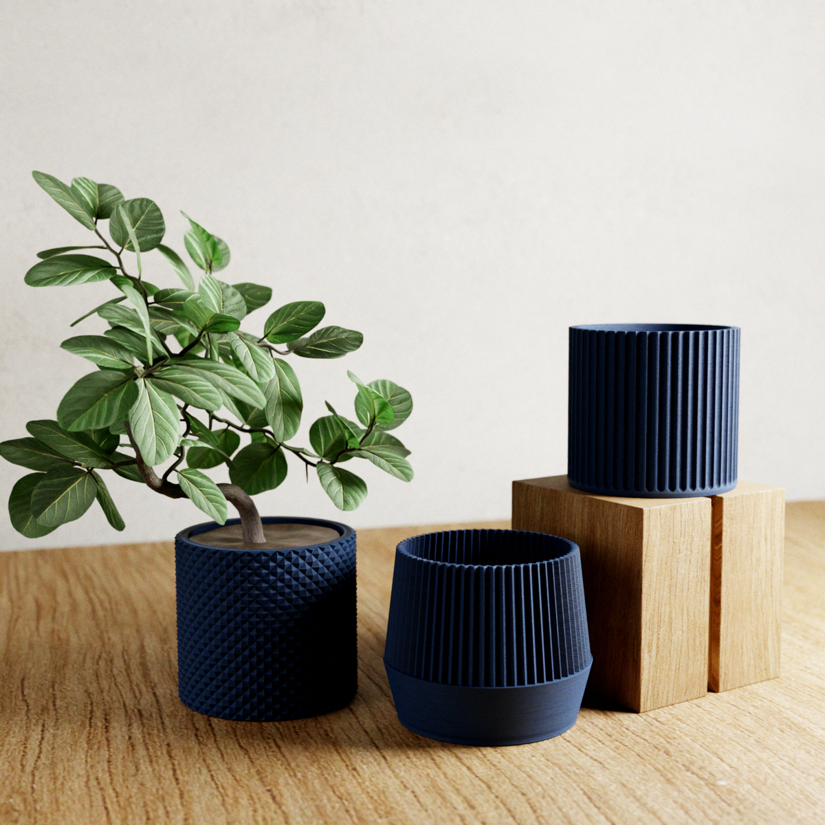 Bamboo Succulent Planter Set With Drip Tray | Unique Flower Pot, Home Decor Housewarming Gift for Her | Muted Green