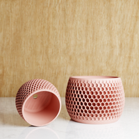 Honeycomb Succulent Planter With Drip Tray, Unique Flower Pot Home Decor, Housewarming Gift for Her, Medium, Natural Wood