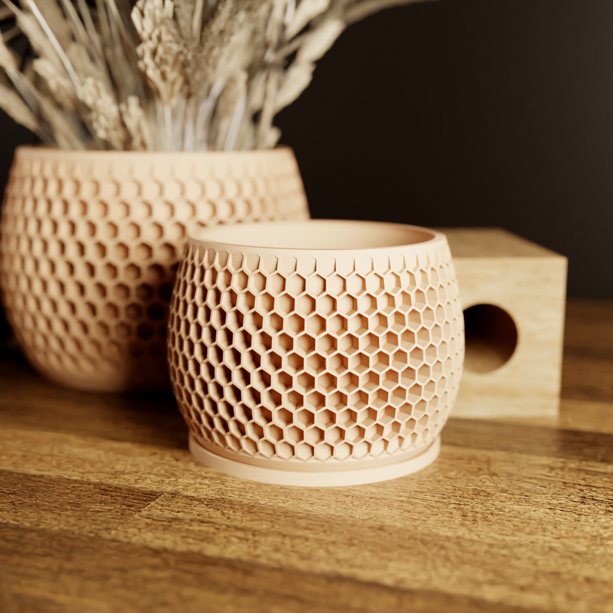 Honeycomb Succulent Planter With Drip Tray, Unique Flower Pot Home Decor, Housewarming Gift for Her, Medium, Muted White Color