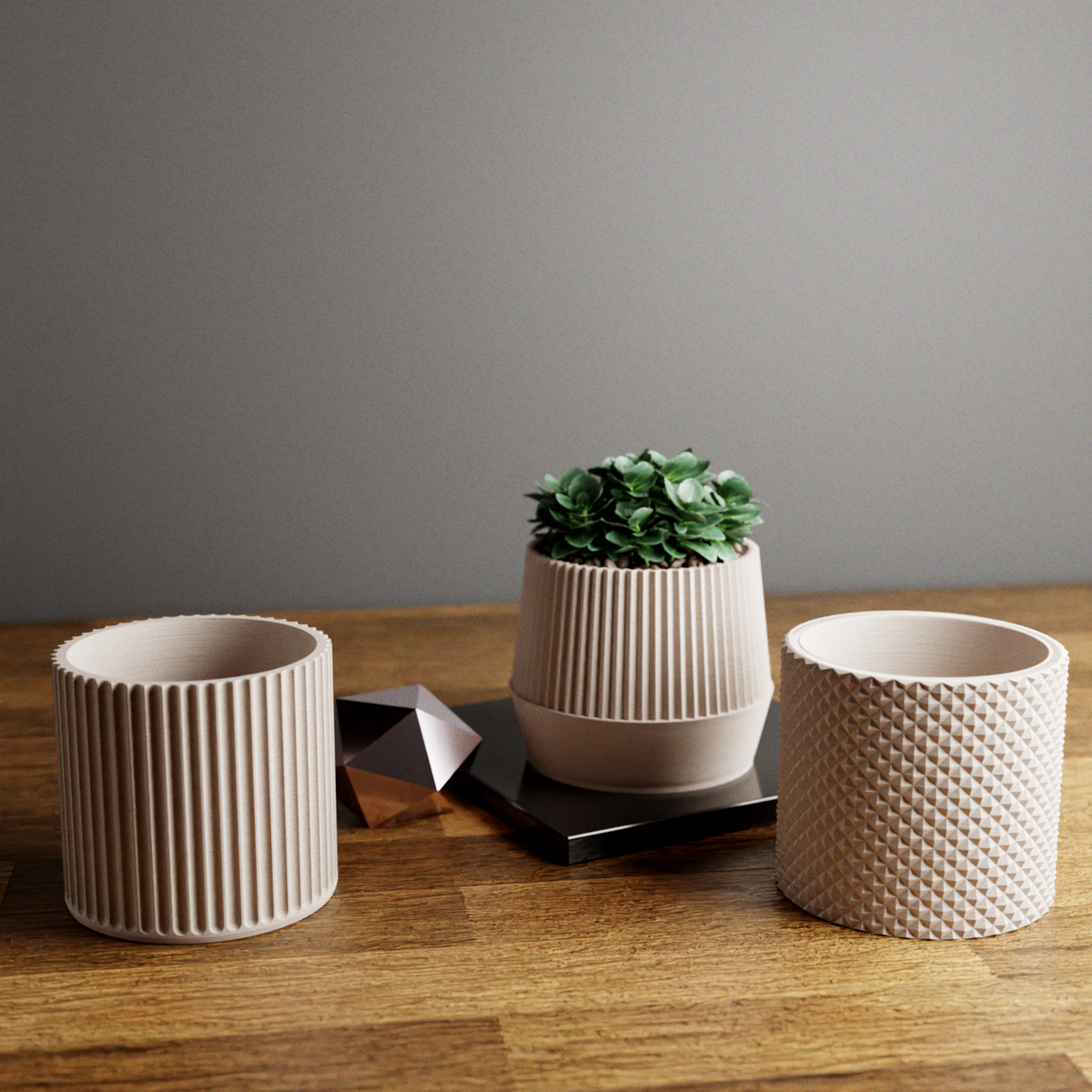 Bamboo Succulent Planter Set With Drip Tray | Unique Flower Pot, Home Decor Housewarming Gift for Her | Muted Green