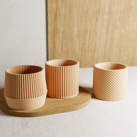 Bamboo Succulent Planter Set With Drip Tray | Unique Flower Pot, Home Decor Housewarming Gift for Her | Muted Green