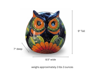 Talavera Owl Flower Pot | Hand-Painted Ceramic Mexican Pottery | Sunflower Design Garden Gift