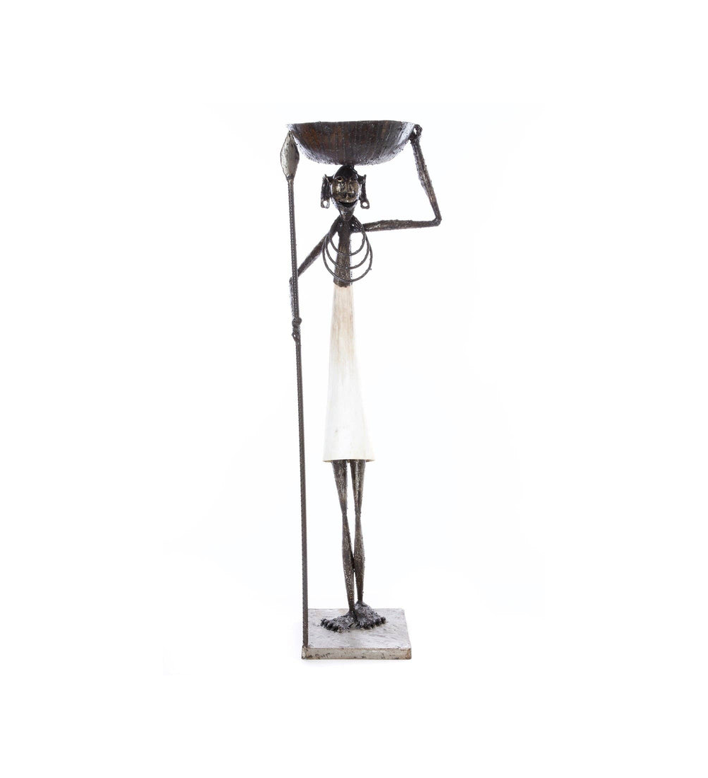 African Nomad Plant Pedestal, Handmade of Metal & Cow Horn, Home Decor Housewarming Gift for Her