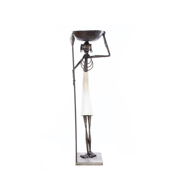African Nomad Plant Pedestal, Handmade of Metal & Cow Horn, Home Decor Housewarming Gift for Her