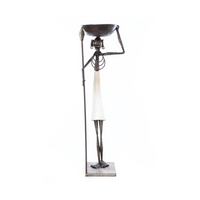 African Nomad Plant Pedestal, Handmade of Metal & Cow Horn, Home Decor Housewarming Gift for Her