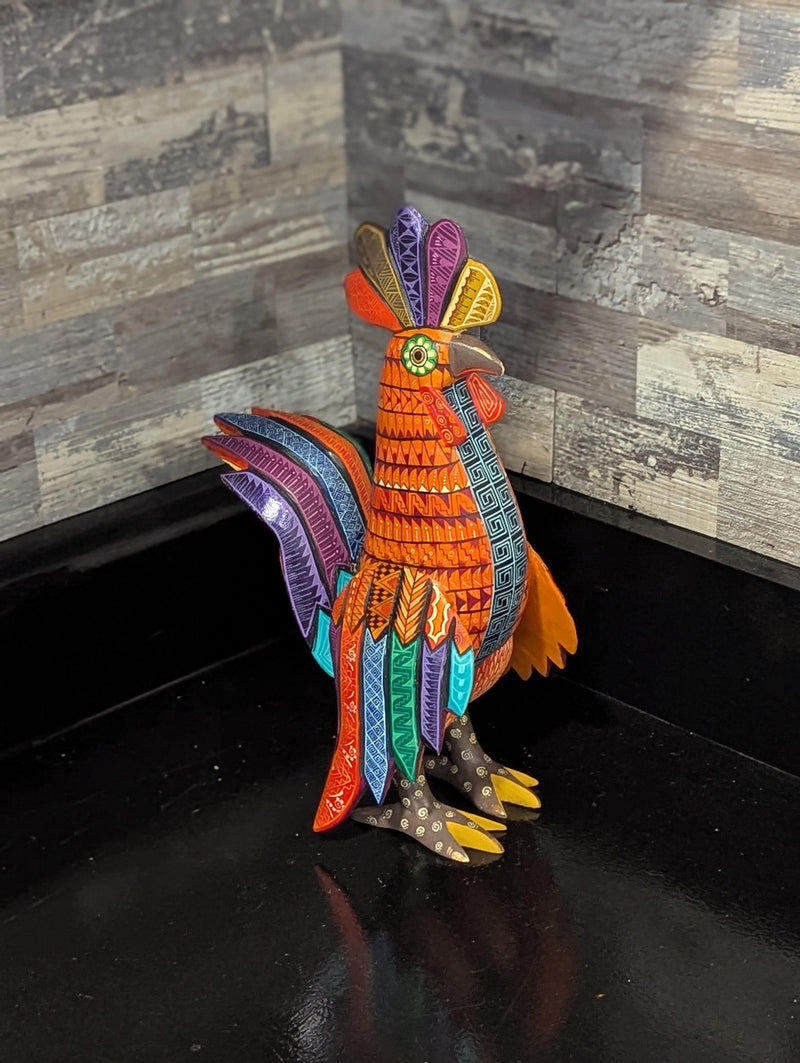 Alebrije Rooster Figurine | Hand-Carved & Hand Painted Mexican Folk Art from Oaxaca