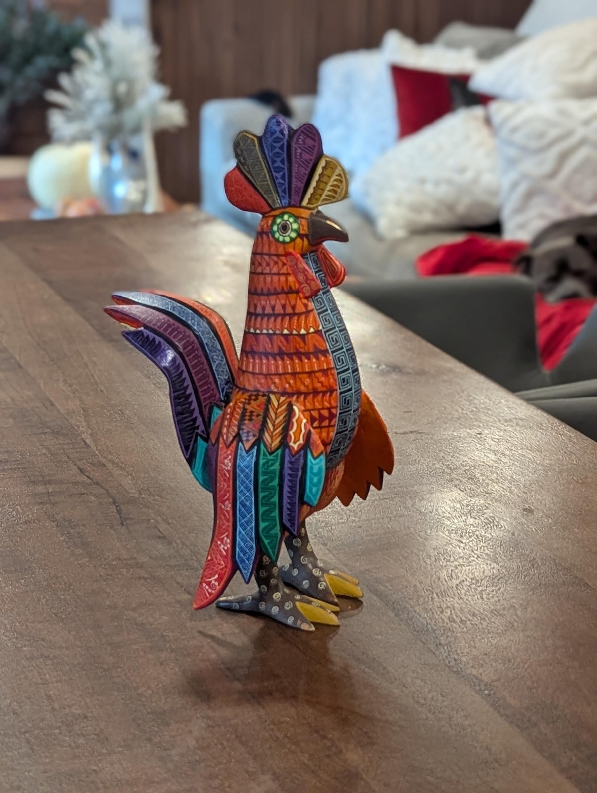 Alebrije Rooster Figurine | Hand-Carved & Hand Painted Mexican Folk Art from Oaxaca