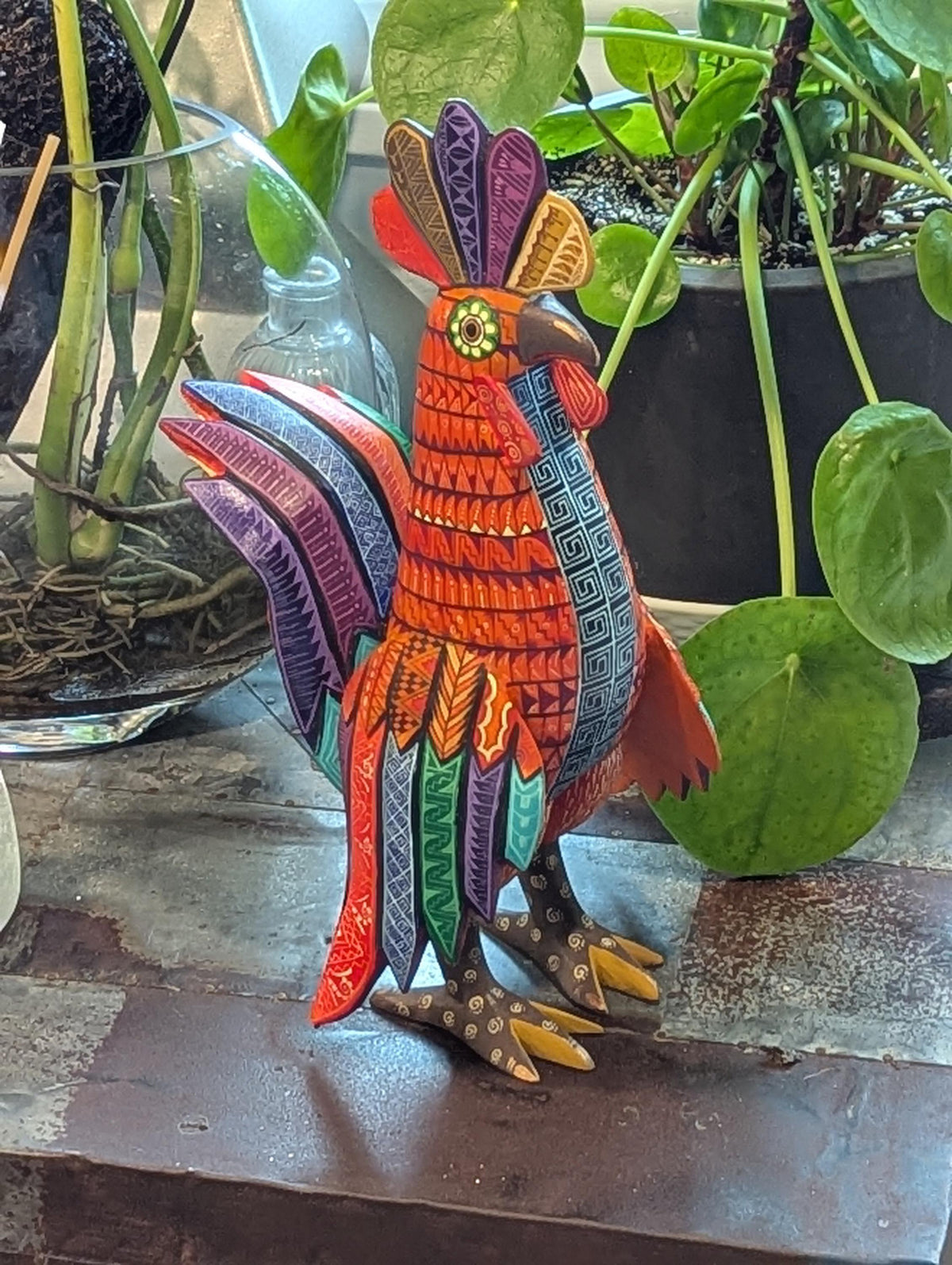Alebrije Rooster Figurine | Hand-Carved & Hand Painted Mexican Folk Art from Oaxaca