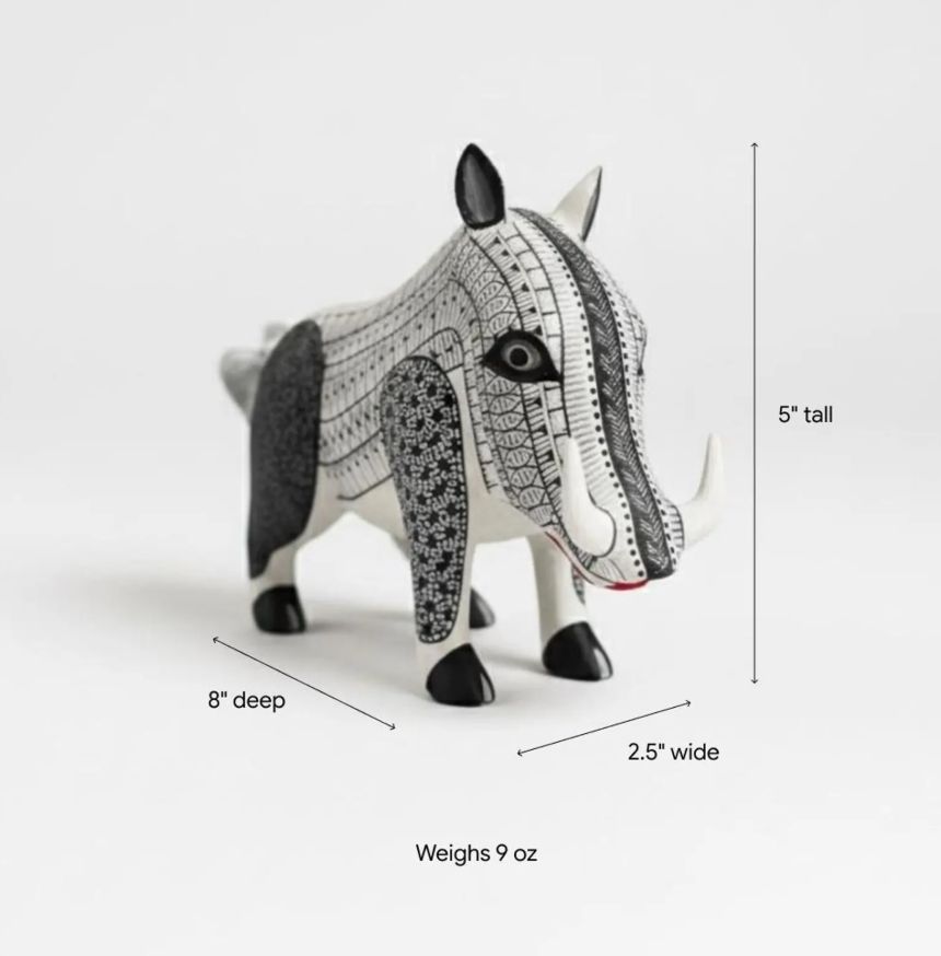 Warthog Alebrije is Genuine Mexican Folk Art | Vibrant Handcraftsmanship on this Oaxacan Wood Carving is Superb, Collectible Home Decor