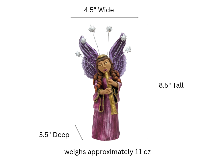 Handmade Angel Oboist Collectible Figurine | Mexican Folk Art Clay Statue | Heavenly Choir Member #7