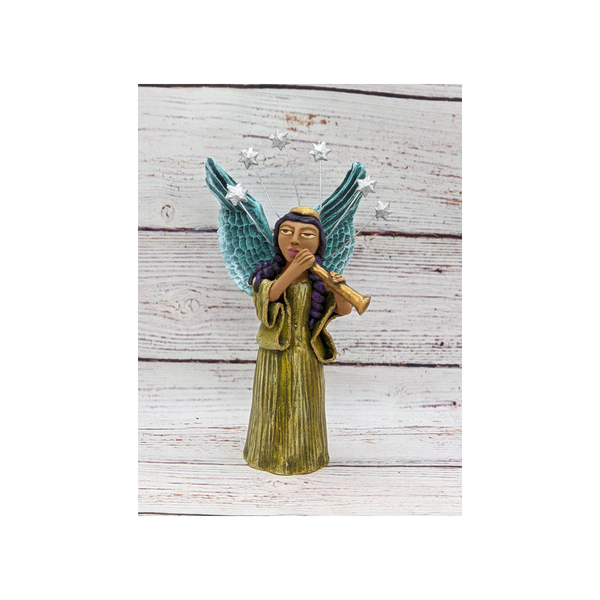 Christmas Decorations, Angel with Flute, Christmas Angel Home Decor, Handmade Angel Art from Oaxaca Mexico, Original Sculpture