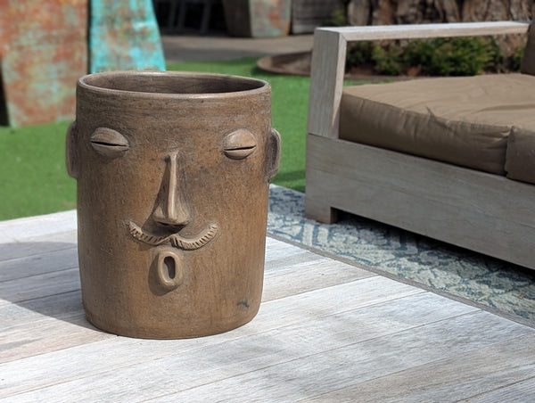 Atzompa Face Planter | Handmade Mexican Pottery | Artisan Flower Pot Home Decor