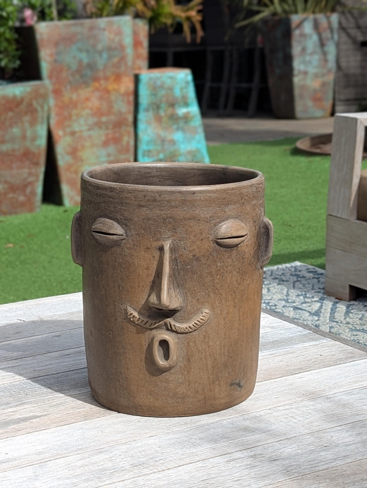 Atzompa Face Planter | Handmade Mexican Pottery | Artisan Flower Pot Home Decor
