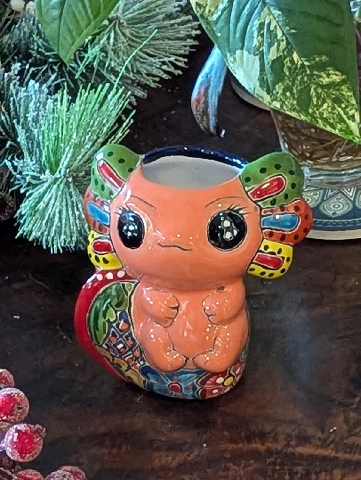 Axolotl Salamander Home Decor in Pink | Cute Ceramic Planter for Indoor Decor or Garden Decoration, Talavera Planter Pot is Handmade Mexican Pottery from luv2brd.com