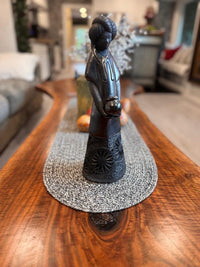 Young Woman Holding a Pot Black Clay Home Decor, Stunning Barro Negro Figurine Handmade Mexican Pottery from San Bartolo near Oaxaca, Mexico