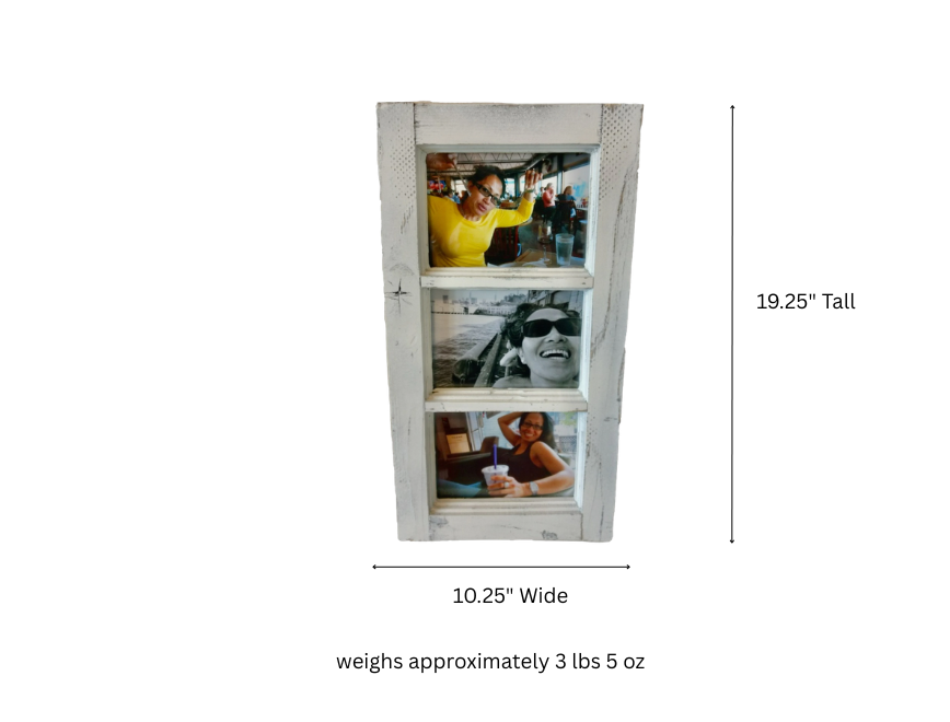 Handmade Rustic Photo Frame for Three 5x7 Pictures | Whitewashed Style (19.25" Tall)