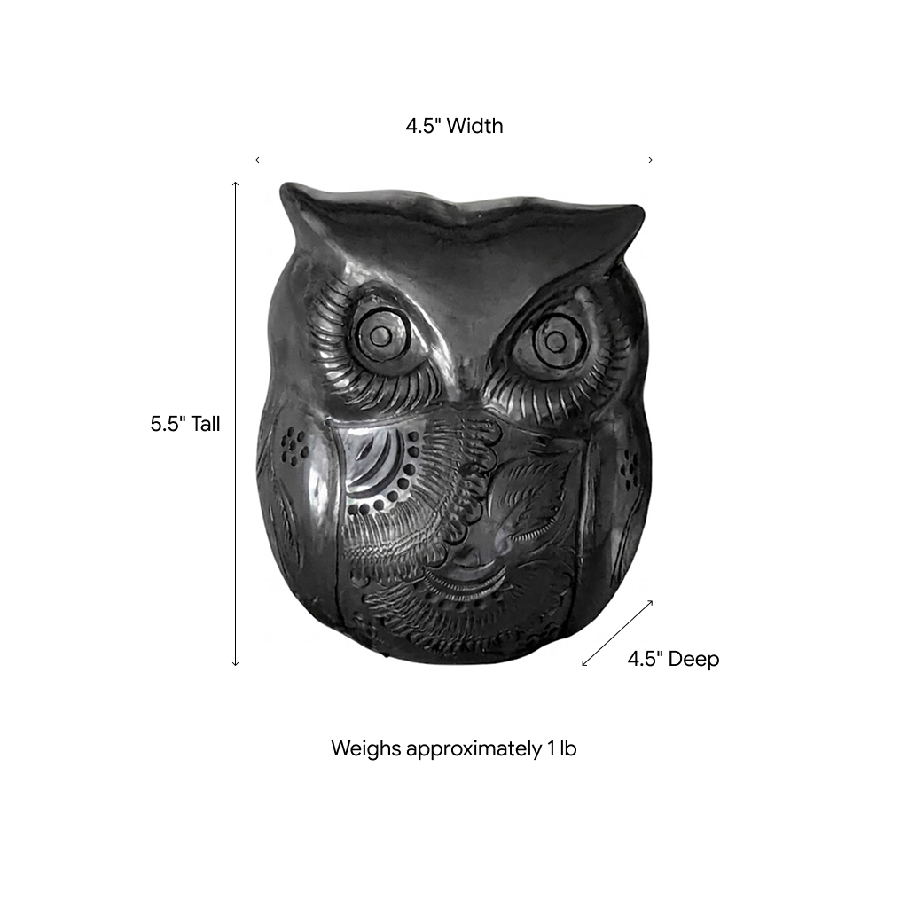 Ceramic Black Owl, Handmade Decorative Owl Statue Home Decor, Wise Owl Shelf Decor