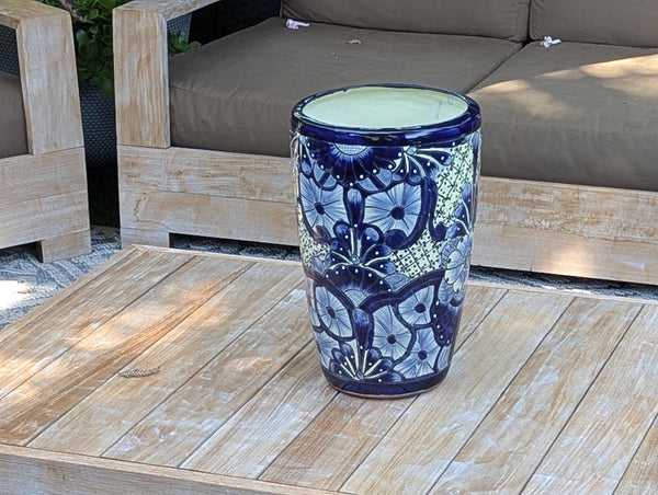 Blue Talavera Planter | 16.5" Tall Hand-Painted Mexican Ceramic Flower Pot | Outdoor Garden Decor